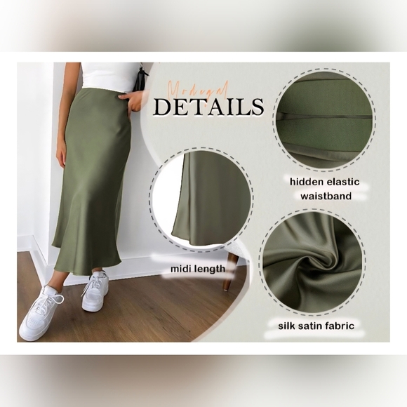 Satin High Waist Hidden Elasticized Waistband Flared A Line Skirt #838 - Picture 10 of 12